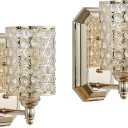 2 Pack 1 Light Crystal Wall Sconce Lighting with Champagne Finish,Modern Concise Style Wall Light Fixture Polyhedral Crystal Shade for Bathroom, Bedroom Living Room Bedside