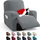JIVINER 3 Piece Recliner Chair Cover Stretch Lazy Boy Non Slip Covers for Recliner with Pockets Soft Jacquard Reclining Sofa Slipcovers Furniture Protector with Elastic Bottom (1 Seater, Light Grey)