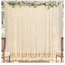 Champagne Tulle Backdrop Curtain with Lights String for Parites Wedding 10x8ft Champagne Sheer Backdrop Curtains for Bridal Shower Baby Shower Birthday Party Photo Booth Background Decorations
