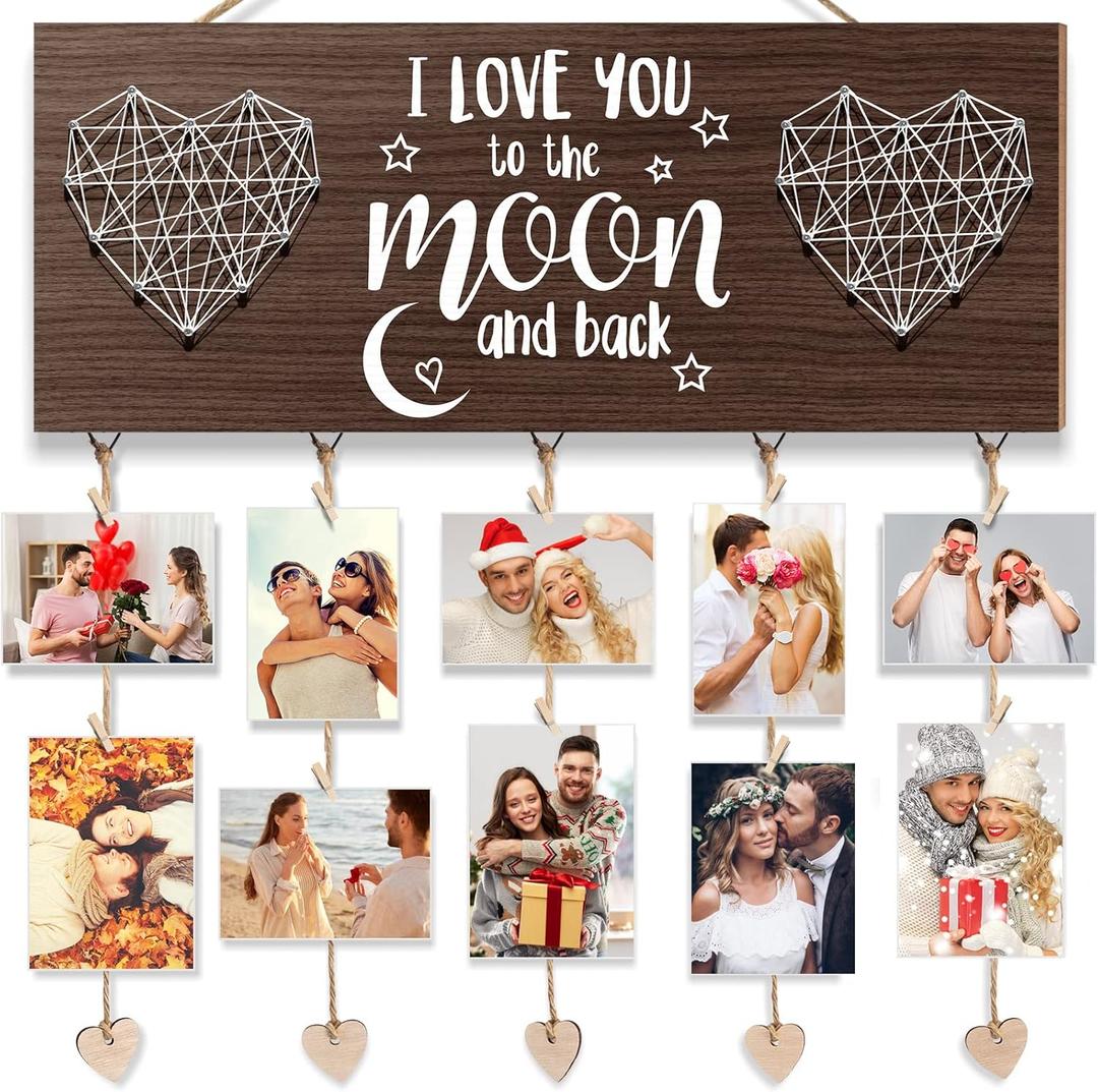 Anniversary Birthday Gifts for Him Boyfriend, Mothers Day Gifts for Girlfriend Her, Romantic Picture Frame Anniversary Wedding Gift for Couples Wife Husband, I Love You to The Moon & Back Photo Holder