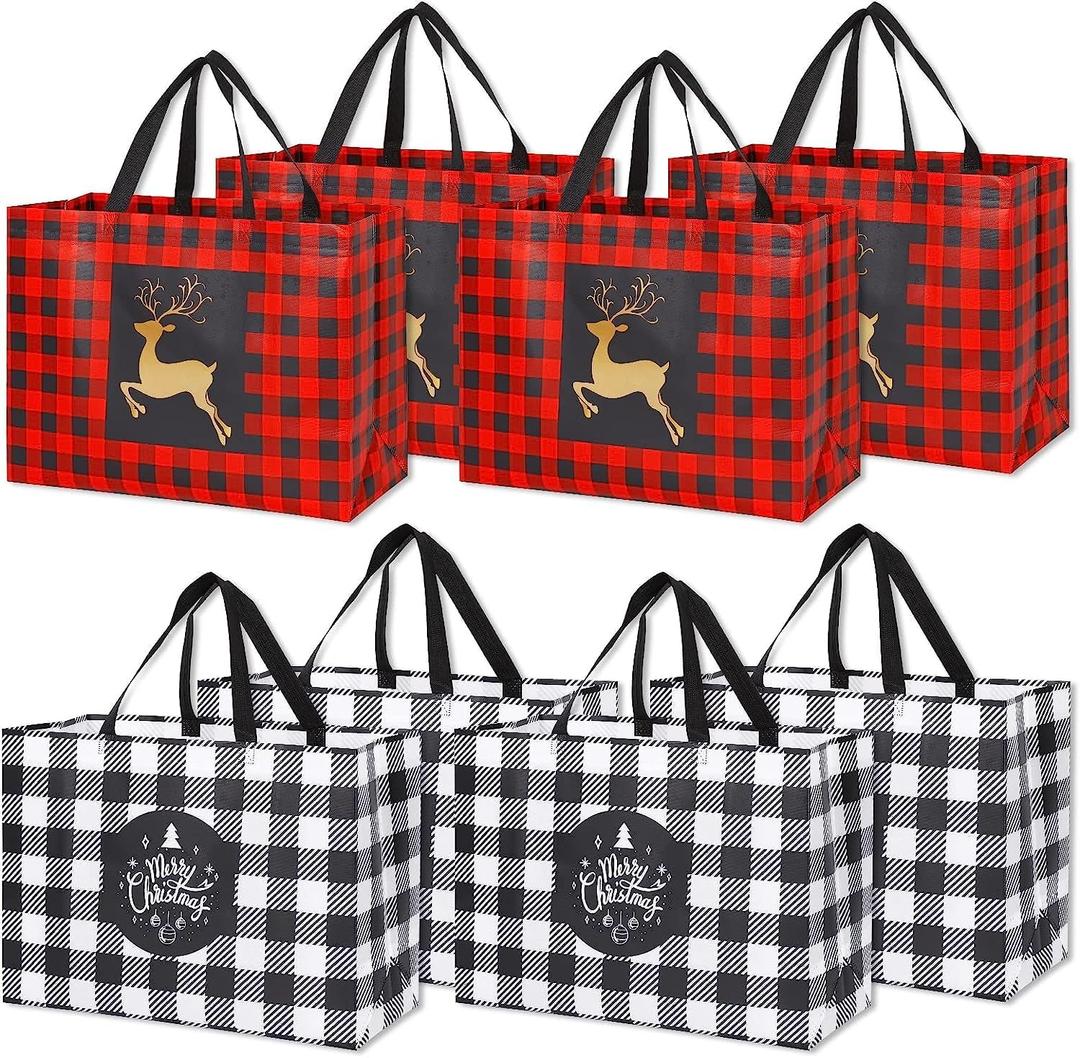 YANGTE 8 Pack Extra Large Christmas Gift Bags, Reusable Tote Bags with Handle Non-Woven Christmas Grocery Shopping Totes for Holiday Xmas, 16.9 * 12.6 * 6.8"