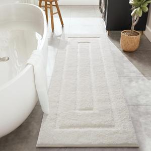 HOMORE Bathroom Rugs 24x60 Inch Long Bathroom Runner Rug,Non Slip Absorbent Bath Runner Rug,Washable Plush Bath Rugs for Shower Floor,Ivory