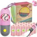 Dog Waste Bags Holder with LED Flashlight Doggie Poop Bags Dispenser with 13 Rolls Leak-Proof Pet Trash Bags Rechargable USB Cable(Pink)