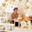 21 Birthday Decorations for Her - 66pcs Balloons Birthday Banner Decorations Kit for Women with Number 21 Foil Balloon, White Gold Balloons & Butterfly Decals