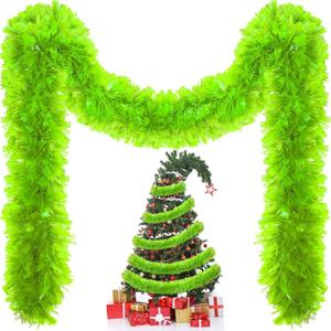 Riceshoot 131.23 ft Christmas Tinsel Garland Lime Green Metallic Garland Decoration Hanging Twist Glittering Christmas Garlands for Xmas Tree Home Decoration Wedding Party Supplies 