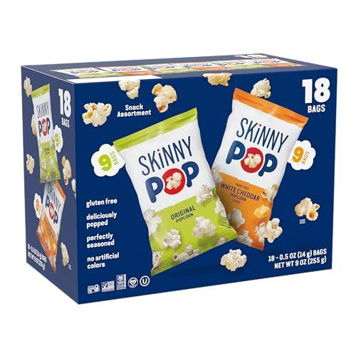 SkinnyPop Popcorn, Original and Dairy Free White Cheddar, Gluten Free, Non-GMO, 0.5oz Individual Size Snack Bags (18 Count) BB 10/24/2025