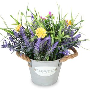 Fake Plants Purple Lavender Flowers in Pot 10" Tall Faux Artificial Potted Plant Greenery for Home Kitchen Patio Coffee Table Farmhouse Aesthetic Bedroom Bathroom Decor (Lavender Flower With Yellow Daisy)