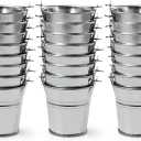 2.1Inch Galvanized Mini Tin Buckets  24Pcs Silver Metal Buckets with Handle Best for Party Favors, Bridal Shower and Craft Projects (2.1", Silver)