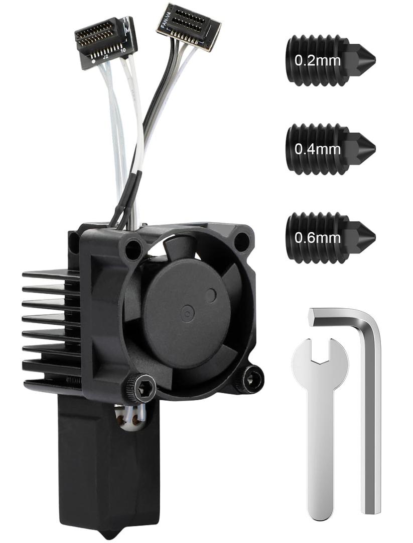 P1P P1S Hotend Kit with Fan for Bambu Lab P1 Series 3D Printer, Bambulab P1 Nozzle 0.2/0.4/0.6mm Assembly Hardened Steel with Fan, Thermistor, Ceramic Heater & Extruder Heating Block Replacement