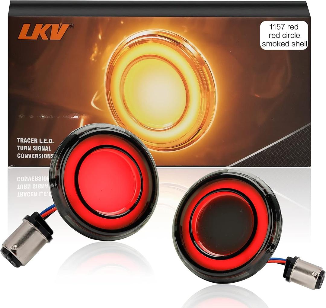 LKV 1157 Rear Motorcycle LED Turn Signals Light 2 Inch Bullet Smoked Lens Compatible for Harley Davidson Touring Dyna Softail Sportster Street Glide Road Glide Iron 883 Road King