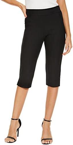 Ginasy Capri Pants for Women Casual Summer Dressy Pull On Stretch High Waisted Crop Work Leggings with Pockets, XL