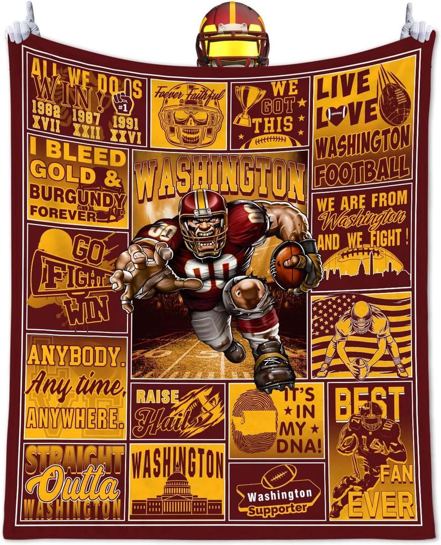 Football Blanket Gifts for Men 50" X 60", City Football Lovers Fan Gifts Merch Gear Suff Sports Fan Throw Blankets for Sofa Bed Bedroom Living Room Burgundy