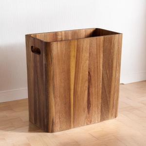 LiTY 3 Gallons Wooden Wastebaskets, Solid Acacia Wood Waste Basket with Handles, Rectangular Trash Can, Garbage Bin for Bedroom, Bathroom, Kitchen, Living Room, Office Decorative (11.4"L x 5.9"W x 11.8"H)