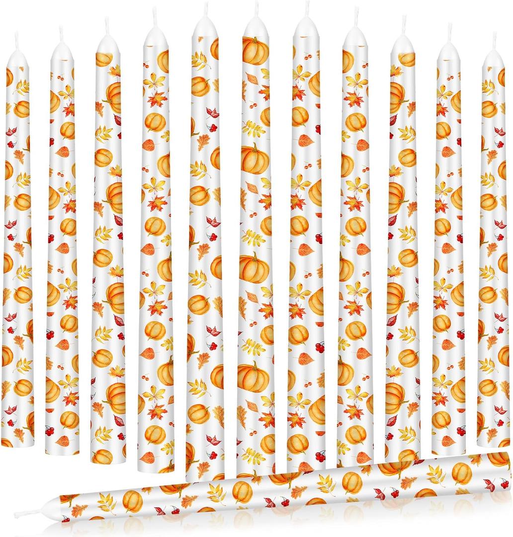 12 Pcs Thanksgiving Candles 10 Inch Tall Pumpkin Candles Set for Thanksgiving Dinner Party Table Decorations