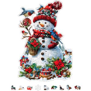 GLOBLELAND 200Pcs Christmas Snowman Wooden Jigsaw Puzzles for Adults 38.1x25.8cm/15x10inch Colorful Christmas Tree Wood Puzzles for Anniversary Birthday