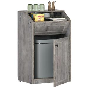 Trash Cabinet, Freestanding Trash Can Cabinet, Wooden Recycling with Flip Door, Hidden Kitchen Garbage Can, 10 Gallon Laundry, for Kitchen, Laundry, Greige WB01BG