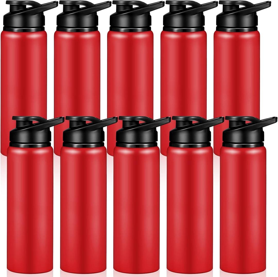 CHENGU 10 Pcs Aluminum Water Bottle 24oz Aluminum Reusable Bottles Lightweight Snap Lid Sports Water Multipack Easy Carry Leak Proof Travel for Gym Camping Hiking Outdoor Fishing (Red)