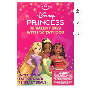 Disney Princess 32 Valentines Cards with Tattoos 5 Packs