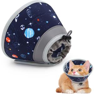 Cat Cone Collar Soft, Comfortable Cat Recovery Collar Pet Cone for Small Large Cats, Lightweight Elizabethan Collar for Cats Kittens After Surgery Prevent from Licking Wounds, Star, S (S Neck Girth (5"-8"), Dark Blue)