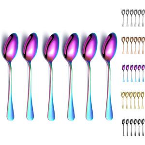Rainbow Dinner Spoons, Kyraton 6 Pieces 7.5" Stainless Steel Table Spoon With Titanium Colorful Plating, Rainbow Soup Spoons, Dessert Spoons Sliverware Dishwasher Safe, Set of 6