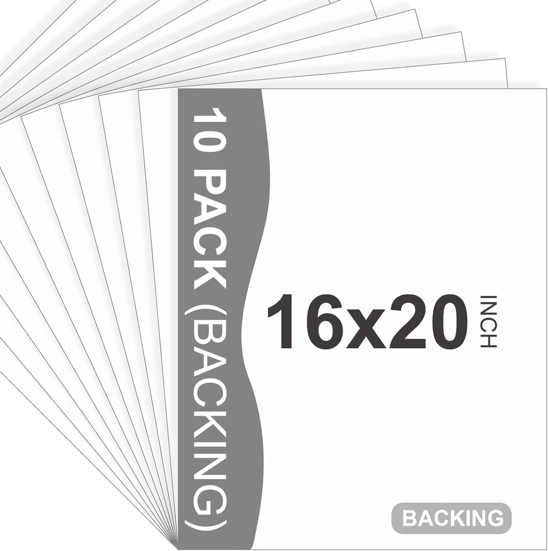 10 Pack Backing Boards, 16x20 Uncut White Mats Matboards, Acid-Free Backerboards for Art Prints, Ideal for Photos, Pictures, Prints, and Frames