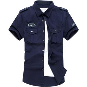 Gihuo Men's Military Tactical Shirt Short Sleeve Cargo Work Outdoor Hiking Camping Hunting Fishing (Small, Navy)