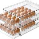 vacane Egg Holder for Refrigerator, 48 Capacity Clear Egg Storage Drawer with Non-Slip Pads, Stackable BPA-Free Egg Organizer Tray for Fridge, 2 Pack-Clear