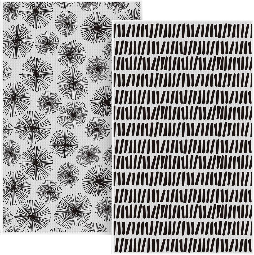 Artoid Mode Sky Party Linework Kitchen Tea Towels, 18x30 Inch Oversize Quick Dry Microfiber Cloth Dish Towels for Kitchen Drying Set of 2 (Grey)