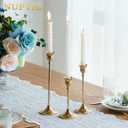 5 Sets(15 Pcs) Brass Gold Metal Taper Candle Holders Candlestick Holders, Vintage Modern Decorative Centerpiece Candlestick Holders for Table Mantel Wedding Housewarming Gift