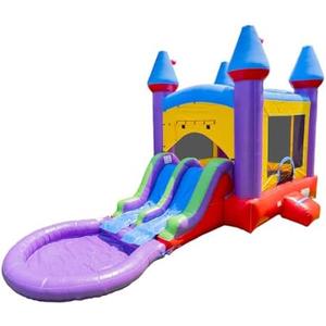 HeroKiddo 14'x26'x14.5' Jelly Bean Castle Bounce House Slide with Pool, 100% Commercial Grade PVC Vinyl, with Basketball Hoop, Wet/Dry Fun for All Ages, 360 Mesh Windows for Easy Supervision