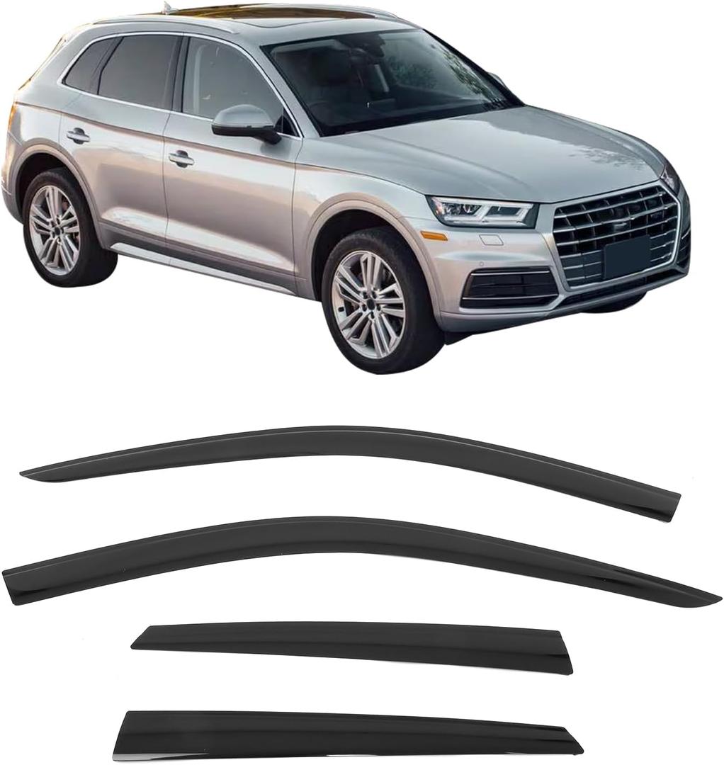 Fit 2018-2024 Audi Q5 & SQ5 Acrylic Tape on Low Profile Window Visors | IKON MOTORSPORTS, Not Fit Sportback Models, Smoke/Tinted, Rain Guards, Self-Adhesive, Side Window Wind Deflectors, 4PCS