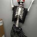 5.4Ft Life Size Halloween Pirate Skeleton - Posable with Glowing Eyes & Luminescent Paint, Full Body Life-Like Bones for Indoor Outdoor Halloween Decorations