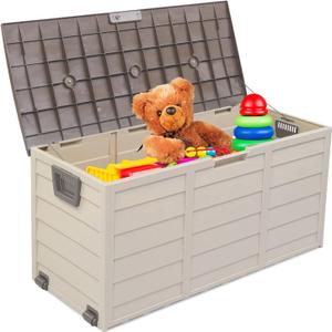 VINGLI Upgraded 75 Gallon Outdoor Storage Box, Lockable Plastic Storage Containers with Lid, Patio Deck Box Furniture for Garden, Pool, Balcony, Yard (Coffee) (Coffee) VINGLI Upgraded 75 Gallon Outdoor Storage Box, Lockable Plastic Storage Containers with Lid, Patio Deck Box Furniture for Garden, Pool, Balcony, Yard (Coffee) (Coffee)