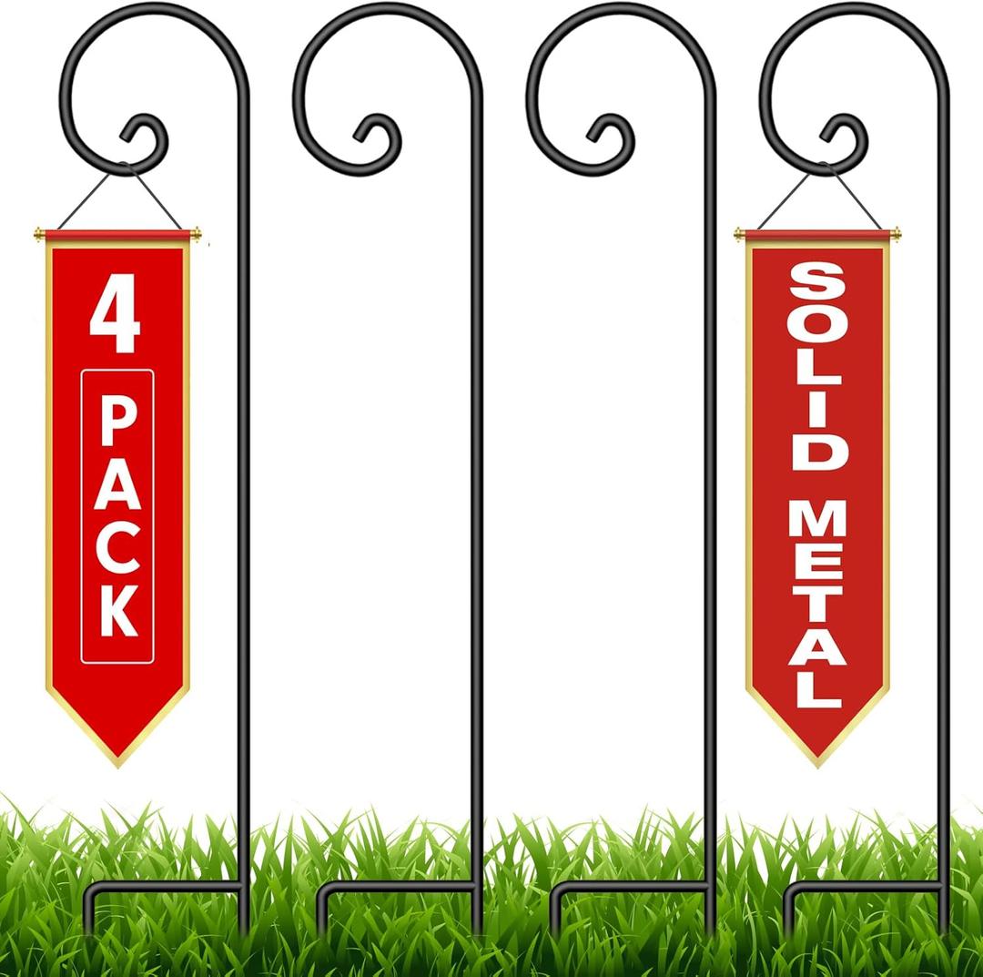 BEAU JARDIN Shepherd Hook 48 Inch 4 Pack One Piece Structure No Assembly Required 2/5 Inch Heavy Duty Solid Metal Shepards for Garden Outdoor Plants Lantern Mason Jar Wind Chimes Wedding Small BG183