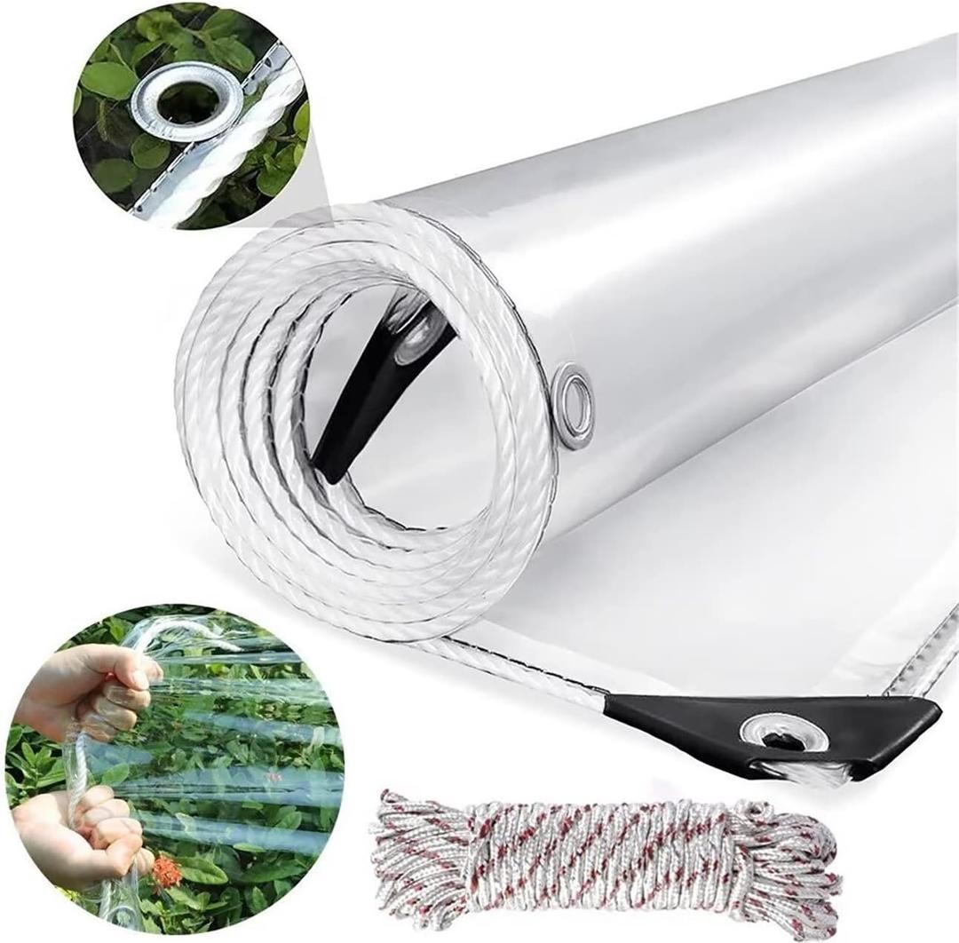 6x8ft Clear Tarps Heavy Duty PVC Vinyl 14 Mil Thick Tarpaulin, Glass Tarpaulin with Metal Grommets, Protects Against Water, UV-Ray, Tear, Cold Weather Resistan for Greenhouse Balcony Garden