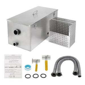 BEAMNOVA Commercial Grease Trap 25lbs Stainless Steel Interceptor, Side Inlet for Restaurant Home Kitchen Tools