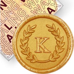 50Pcs Gold Letter K Adhesive Wax Seal Stickers, Hand-Made, No Need Seal Stamp, Tear and Use Wax Stickers for Wedding Invitations, Envelopes, Christmas Gift