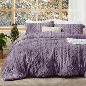 Bedsure Tufted Boho Comforter Set King Size - Grayish Purple Boho Bed Set, GentleSoft 3 Pieces Farmhouse-Style Embroidery Bedding, Gifts for Woman, Soft Jacquard King Comforter for All Seasons