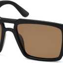 VANLINKER Polarized Trendy Square Double Bridge Aviator Sunglasses for Women Men Retro Vintage Shades VL9835 (Black Frame Brown Lens)