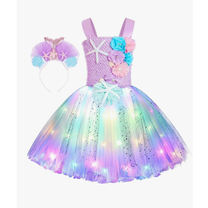 Koatobbor Girls Mermaid Costume Mermaid Tutu Dress Color Led Light Up for Halloween Birthday Party 7-8Years Size XL