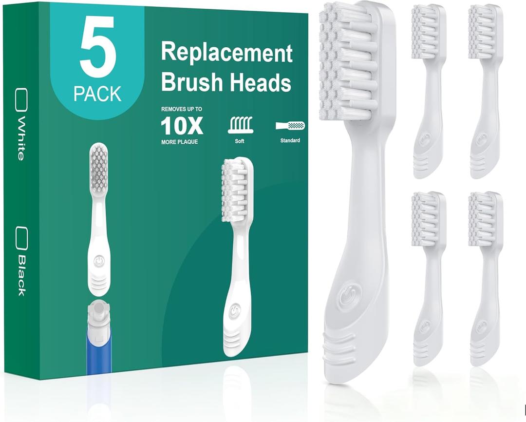 Toothbrush Replacement Heads for Quip, Standard Adult Brush Head Refill, Built-in Tongue Scraper, Soft Bristles, White, 5 Pack