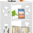 BYFU White Side Table, Small End Table with Storage Shelf, 3-Tier Nightstand Bedside Table Bookshelf Bookcase Display Rack for Small Spaces Bedroom Bathroom Living Room Office