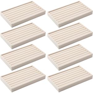 Highergo 8 Pcs Velvet Jewelry Trays Stackable Drawers Organizer Ring Earring Bracelet Necklace Storage Trays, 8.3x4.7x1''(7 Long Slots)