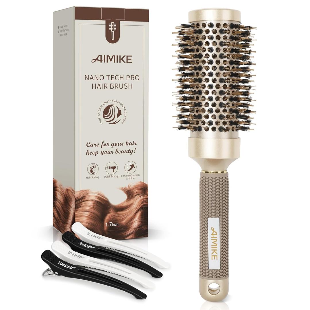 AIMIKE Round Brush for Blow Out, Medium Round Hair Brush Nano Thermal Ceramic & Ionic Tech, for Blow Drying & Styling, Curling and Shine - 2.9 inch Barrel w/Boar Bristles