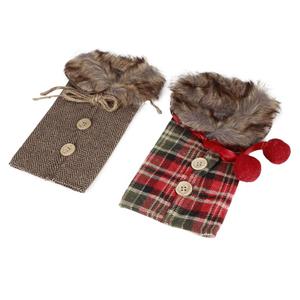 Wine Bottle Cover,2Pcs Christmas Cloth Wine Bottle Cover Drinkware for Xmas Party Decorations Ornament (fur collar)