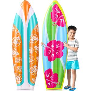 4 Pcs 36 Inch Inflatable Surf Board Inflatable Luau Party Decorations Blow up Surfboard (Flower Style)