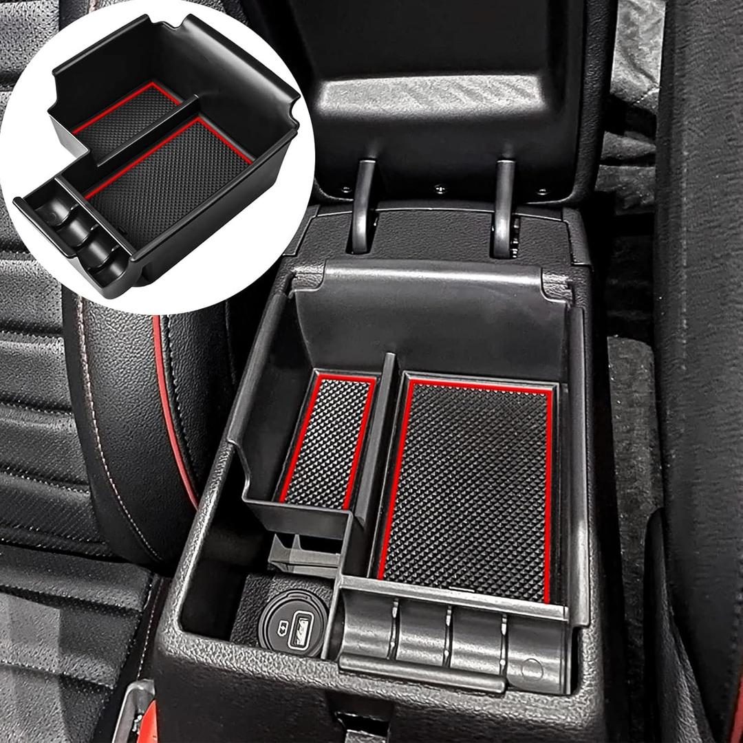 TACORBO Center Console Organizer Compatible with 2019-2024 Kia Forte LX/LXs/GT-Line/GT Insert Tray ABS Armrest Secondary Storage Box, Red