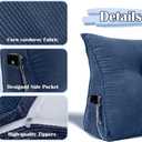 Triangular Wedge Headboard Pillows Twin XL Dorm Navy Blue Wedge Pillow for College Large Daybed Cushion with Side Pockets Removable Cover,39 * 20 * 8in