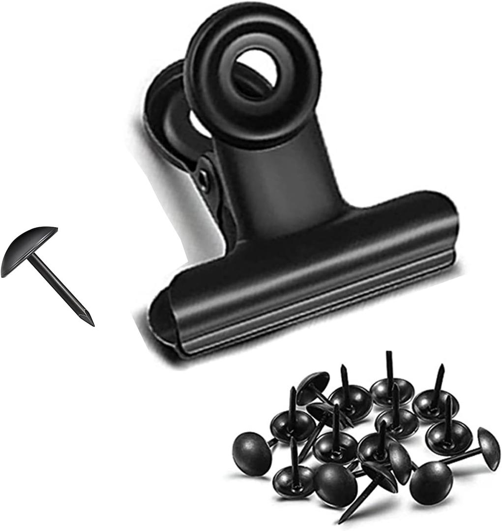 Bulldog Clips with Hole for Push-pin, Paper File Clips with Strong Spring, Small Metal Binder Clips, Seal Clamps for Coffee Tea Food Bags, Decorative Clips for DIY Photo Grid (Black,2.5inch)