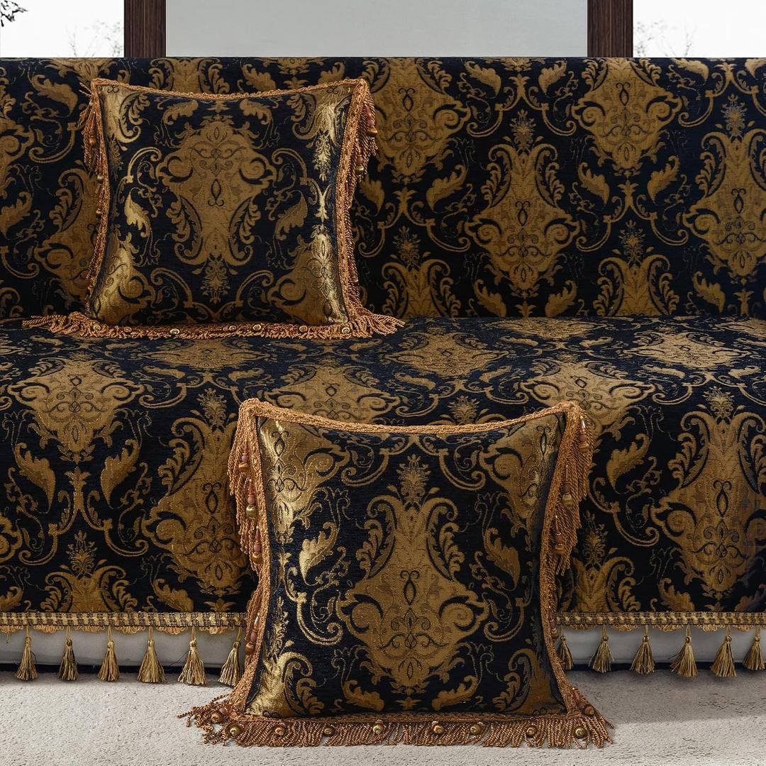 Loom and Mill Black Jacquard Throw Pillow Cover 20 x 20 Inches 1 Piece
Decorative Chenille Golden Square Pillow Cover European Pillowcase with Lace Edge and Tassels for Bed Couch Sofa Halloween